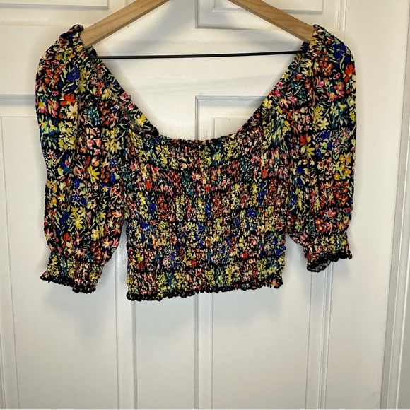 Urban Outfitters Tops - Urban Outfitters Colorful Floral Smocked Cropped‎ Blouse
